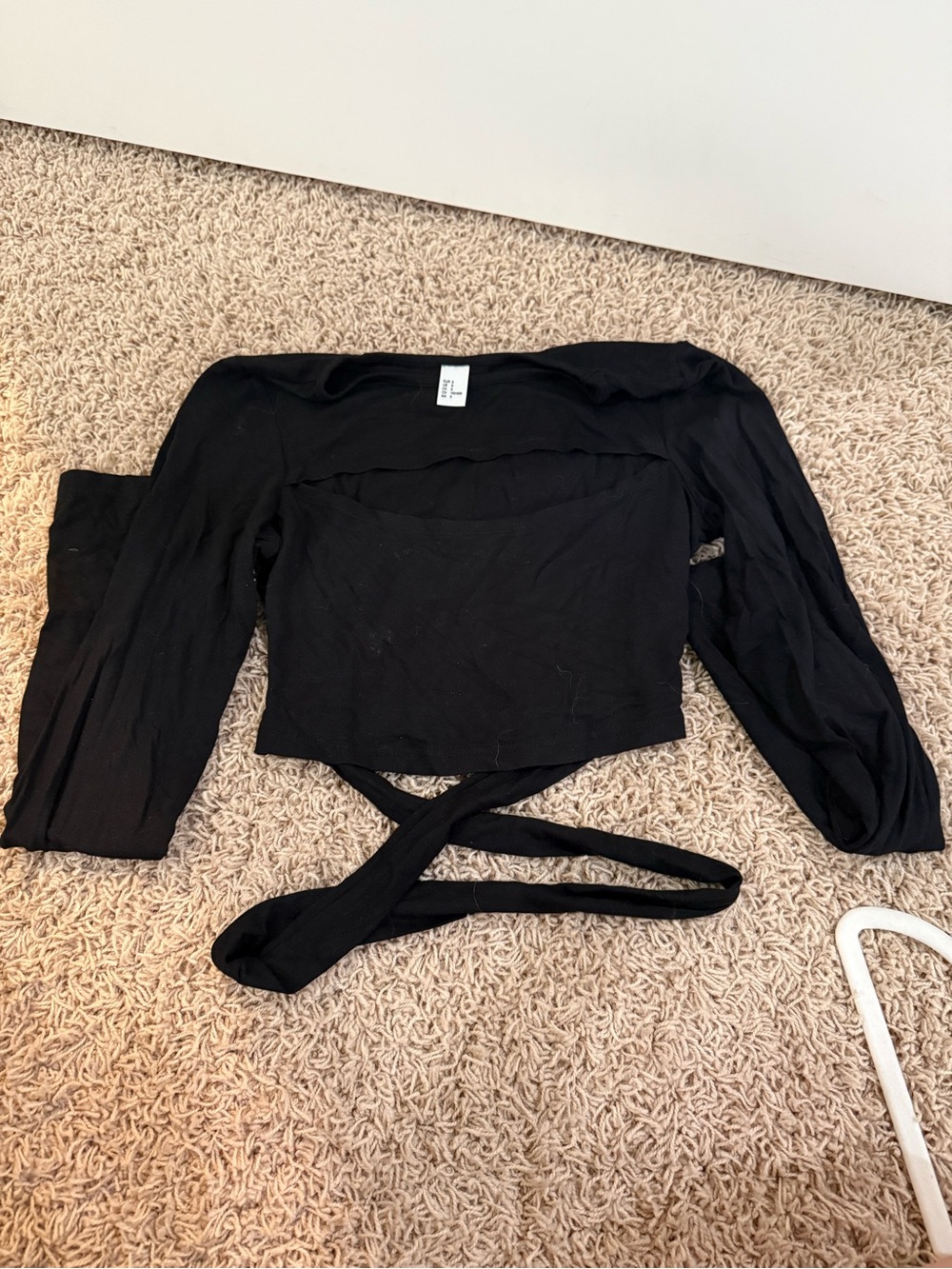 Black Wrap-Style Long Sleeve Crop Top